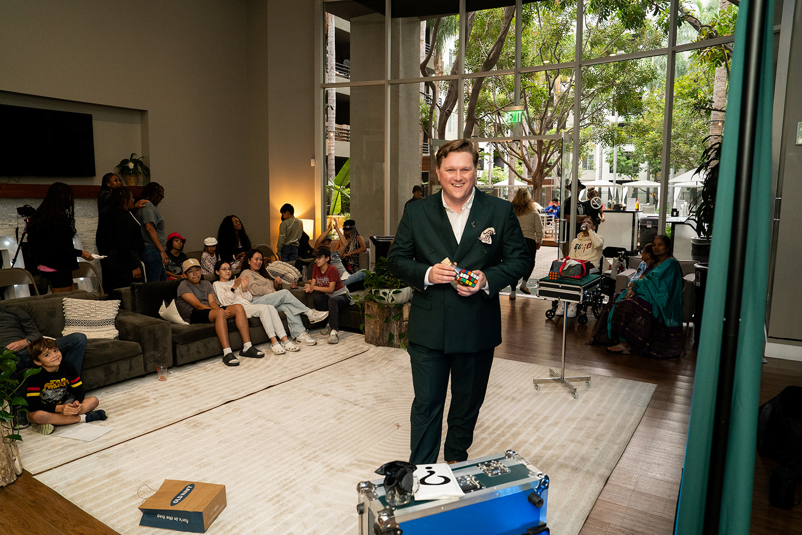 Scott Syme performing Rubik's cube magic at a live White Rabbit show