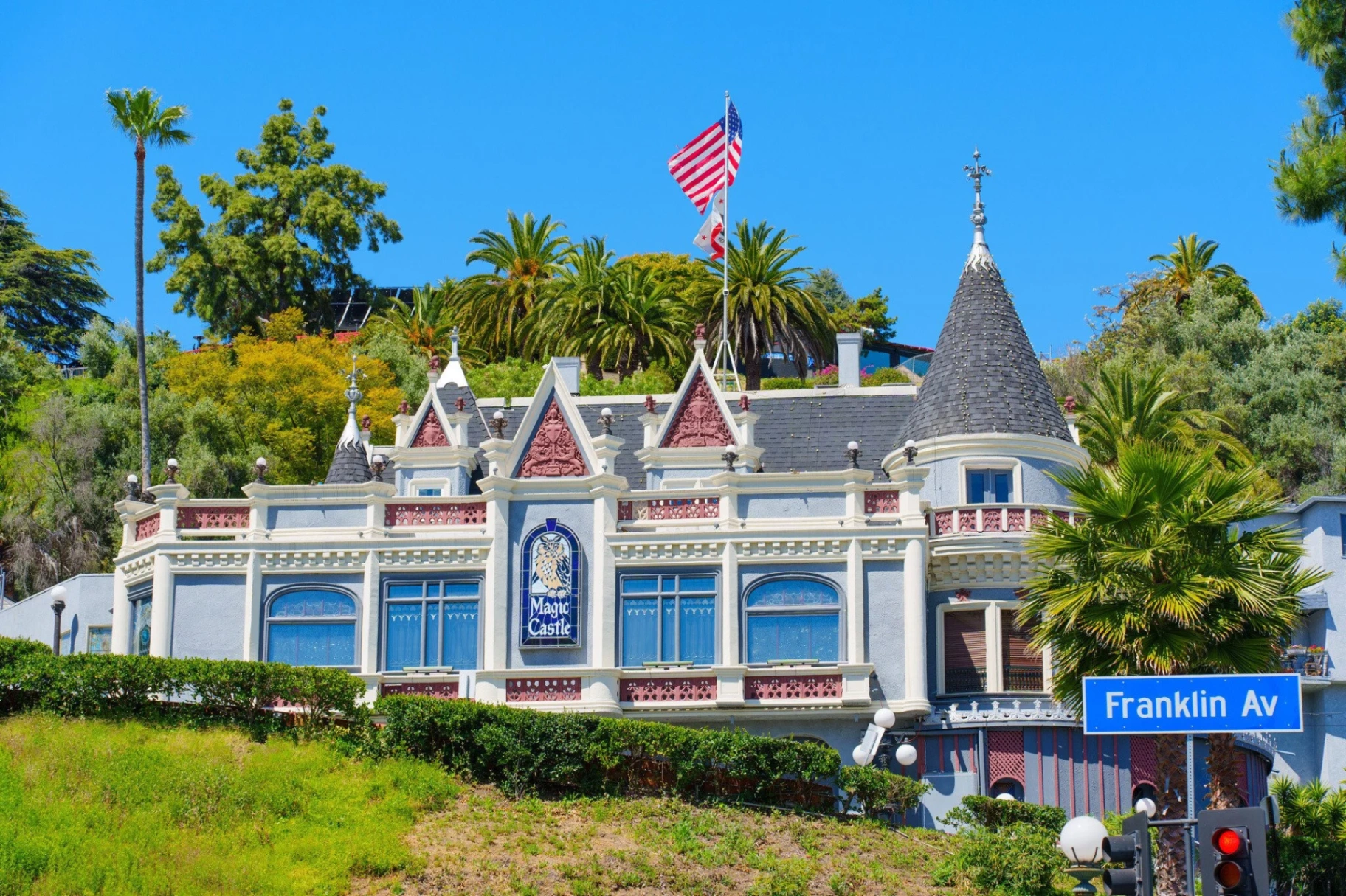 The Magic Castle exterior on Franklin Avenue in Hollywood, California
